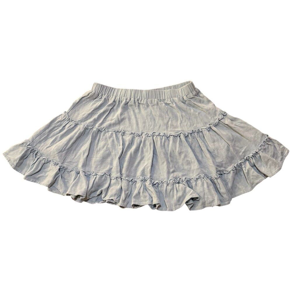 Princess Polly Addison Mae Mini Skirt Womens 6 Blue Elastic Waist Tiered Ruffle